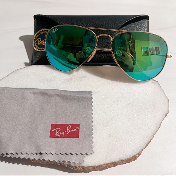 Ray-Ban Aviator Green Flash Lenses Gold Frame - Picture 4 of 7